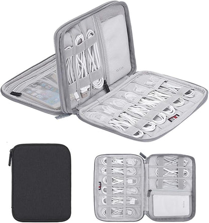 Electronics Organizer, Jelly Comb Electronic Accessories Case Portable Double Layer Cable Storage Bag for Cell Phone, Data Line, Power Bank, USB Flash Drive and More (Black, Double Layer/Small)