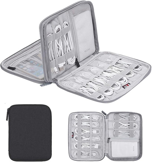 Electronics Organizer, Jelly Comb Electronic Accessories Case Portable Double Layer Cable Storage Bag for Cell Phone, Data Line, Power Bank, USB Flash Drive and More (Black, Double Layer/Small)
