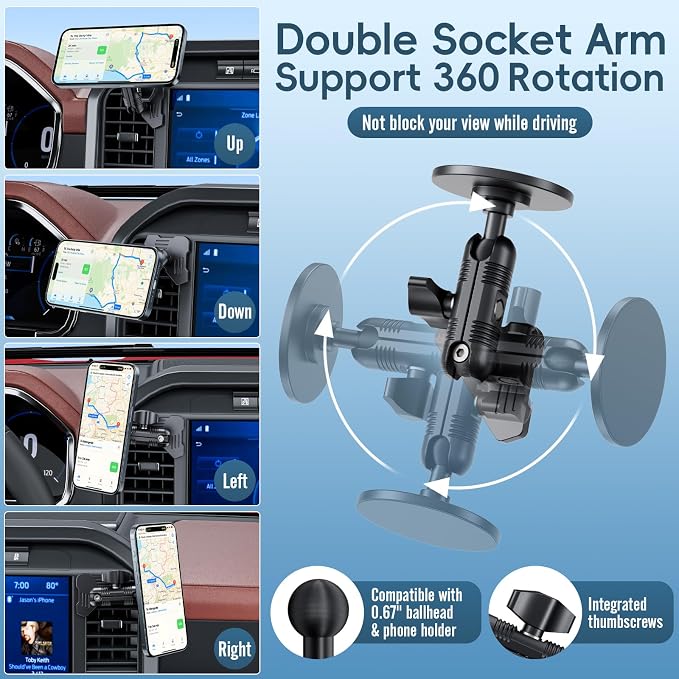 Car Vent Magnetic Phone Mount Compatible with 2021-2025 Ford F-150, 2022-2024 F-150 Lightning XL & PRO,2023-2025 Ford Super Duty, Metal Cell Phone Holder Cradles Bracket Stand for All Smartphones