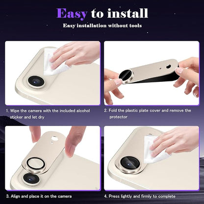 Camera Lens Protector for iPhone Air (iPhone 17 Air) Camera Lens Protector [Strong Adsorption] [Not Easy to Break] Metal Tempered Glass Rear Camera Screen Cover - Light Gold