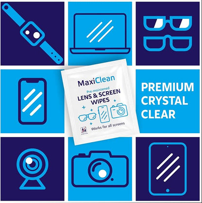 Lens Wipes for Eyeglasses – 200 Lens Wipes Individually Wrapped, Pre-moistened Eyeglass Cleaning Wipes, for Glasses Cleaner, Sunglasses, Camera Lenses, Laptop Screens, Phones, Happy Eye Glasses