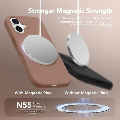 GONEZ Magnetic for iPhone 17 Case, Compatible with MagSafe, [Screen Protector + Camera Lens Protector], Liquid Silicone Anti-Scratch Shockproof Protective Phone Case 6.3 inch, Brown