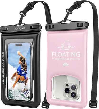 Waterproof Phone Pouch Floating 2 Pack, IP68 Waterproof Phone Case with Lanyard for iPhone 17 16 15 Pro Max, Galaxy S26 Ultra, Touch Screen, Cell Phone Dry Bag for Beach Cruise Essentials, Up to 8.5"