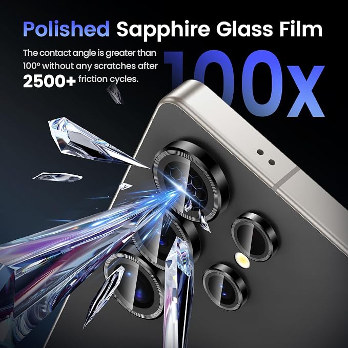 Tensea (3+2PCS Compatible with Samsung Galaxy S25 Ultra Camera Lens Protector, 9H Tempered Glass Camera Cover Screen Protector Metal Individual Ring [Installation Tray][Case Friendly]