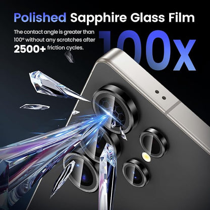 Tensea (3+2PCS Compatible with Samsung Galaxy S25 Ultra Camera Lens Protector, 9H Tempered Glass Camera Cover Screen Protector Metal Individual Ring [Installation Tray][Case Friendly]