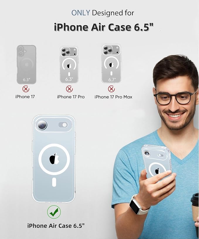 Compatible with iPhone Air Case Clear, Built-in Screen Protector, [Compatible with MagSafe] Full Body Rugged Phone Case, Shockproof Protective Magnetic Cover for Air 6.5" (Clear)