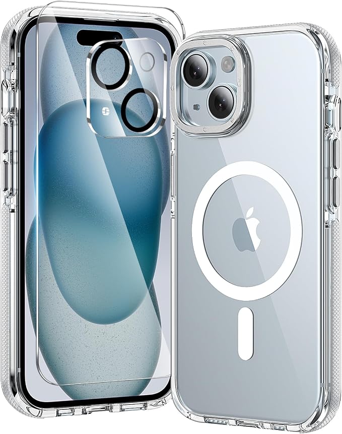 3 in 1 for iPhone 15 Plus Case Clear with MagSafe, Yellowing-Resistant Acrylic Back, Shockproof Guard Corners, Military-Grade Protection for iPhone 15 Plus Phone Case 6.7 inch Clear Bumper