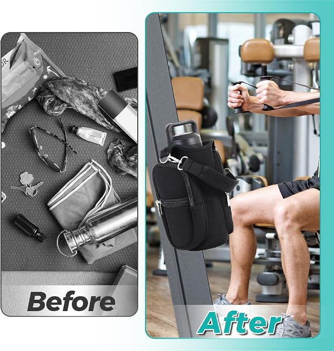 Joyzan Magnetic Gym Bag, Water Bottle Small Holder for Men Portable Fitness Sling Carrier Pouch Sleeve Phone Pockets Adjustable Strap 6 Magnets Crossbody Organizer Women Travel Sports Workout Fitness