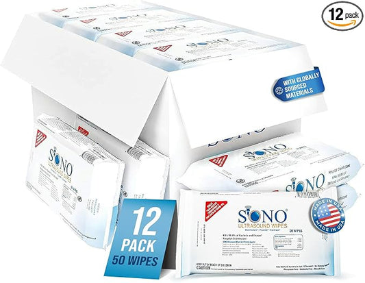 SONO Multipurpose Ultrasound Disinfecting Wipes - Clinical Standard, Daily-Use and Maintenance Wipes, Compatibility Tested on Delicate Ultrasound Equipment - 12 Packs x 50ct (600 wipes)