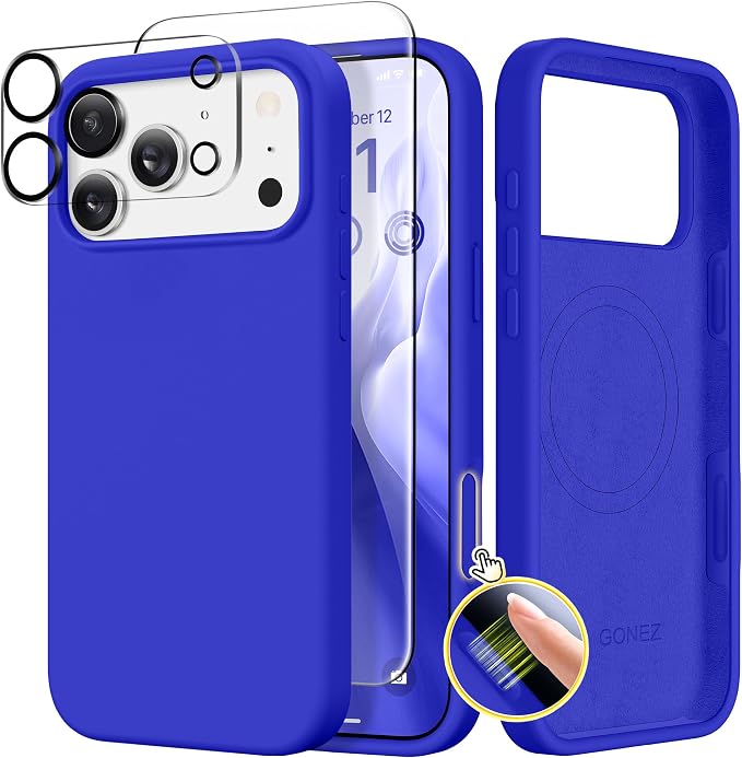 GONEZ Magnetic for iPhone 17 Pro Max Case, Compatible with MagSafe, [Screen Protector + Camera Lens Protector], Liquid Silicone Anti-Scratch Shockproof Protective Phone Case 6.9 inch, Cobalt Blue