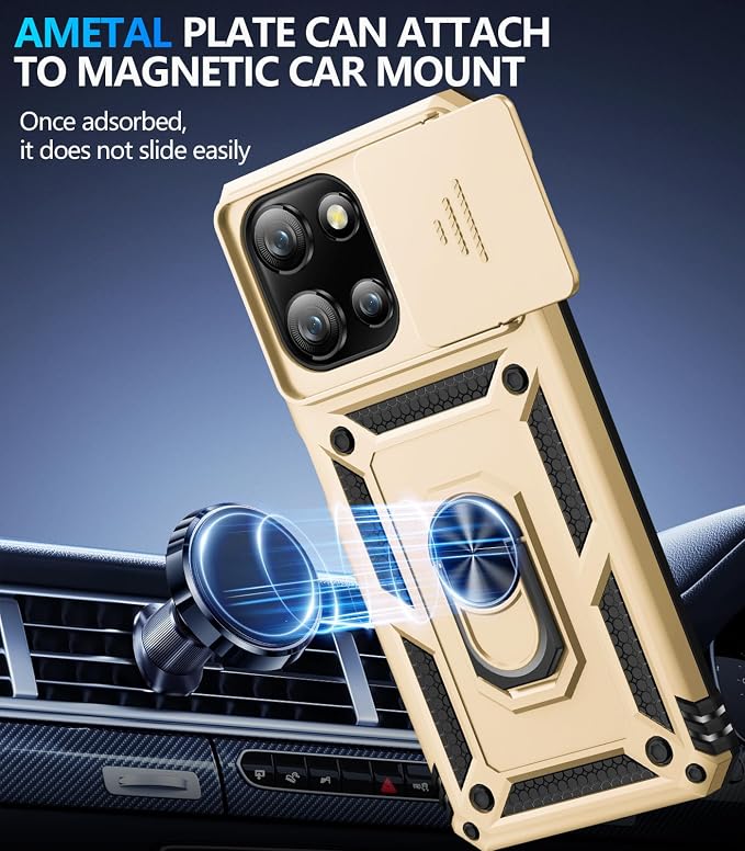 Taisairu for Motorola Moto G 2025/G 2026/G Play 2026 Case with Screen Protector & Slide Camera Lens Cover, Built-in Ring Stand Case for Moto G 2026/G 2025/G Play 2026 (Gold)