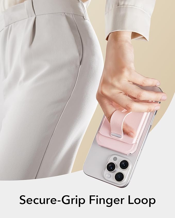 ESR Aura for MagSafe Wallet Stand with Grip, RFID Blocking, MagSafe Ring Included, 5 Card Holder Magnetic Wallet for iPhone 17e/17/16/15/14/13/12 (Not for 13/12 Mini), Selected Samsung,Bubblegum Pink