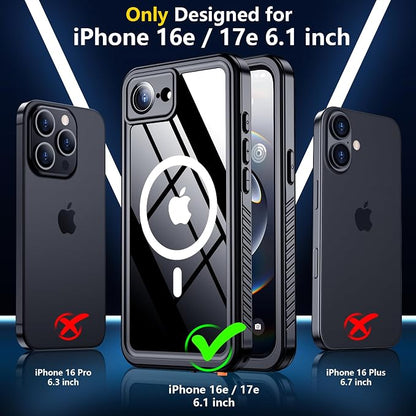SPIDERCASE Magnetic for iPhone 16e Case iPhone 17e Case Waterproof, Built-in Screen & Camera Lens Protector[IP68 Underwater] [Military Grade Shockproof] Full Body Protection Phone Case,Blue