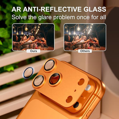 beuxece Compatible for iPhone 17 Pro Camera Lens Protector, Matte Metal Tempered Glass Rear Camera Screen Cover Accessories [Military Grade Shatterproof] [Strong Adsorption] - Orange