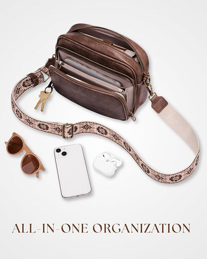 Crossbody Bags with Built-in Wallet, Anti-Theft Travel Purse with Card Slots, Trendy Vegan Shoulder Bag for Women Men