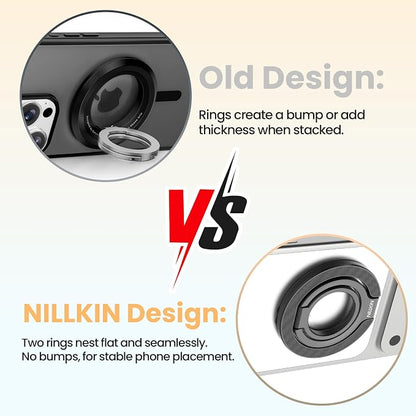 Nillkin FiberSnap Magnetic Phone Grip Ring Stand Holder, Removable Magsafe Phone Holder with Expanding Grip and Adapter Ring,360 Adjustable Kickstand Compatible with iPhone 17,16 Pro 15,14,13 (Black)