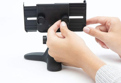 WeatherTech DeskFone Two View Universal Phone Holder for Flat Surfaces, Office, Kitchen, Nightstand - Black Plastic Knobs