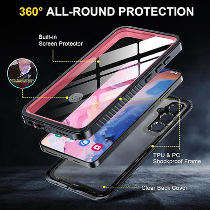for Samsung Galaxy S24 Case, IP68 Waterproof with [Built-in Screen/Camera Protector] [14FT Military Shockproof] Full Body Heavy Duty Protective Sealed Case for Galaxy S24 5G, Pink