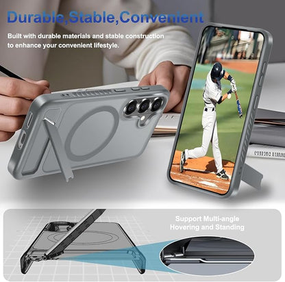 RMOCR for Samsung Galaxy S26 Case with Screen Protector+Lanyard Wrist Strap,Magnetic Translucent Matte Rugged Slim Phone Cover Built in Invisible Kickstand [Fit for MagSafe],2026 Grey