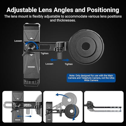 NEEWER Phone Holder with 17mm Phone Adapter & 17–37/58mm Filter Ring, Universal Adjustable Phone Tripod Mount Accessories Compatible with iPhone 17 Pro Max 16 S25 Ultra, PA047 PRO