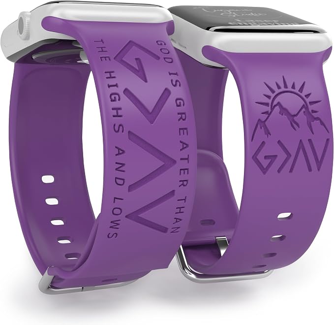 God is Greater Than the Highs and Lows Watch Band Compatible with Apple Watch Laser Engraved Band Silicone 38mm - 46mm 49mm Strap Jesus Psalm Christian God Blessed (42/44/45/46/49mm S/M, Purple)