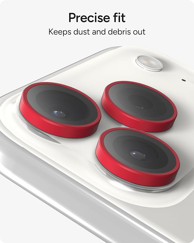 ZAGG iPhone Camera Lens Protector for iPhone 17/16/15 Pro and Pro Max Models - Red, Camera Ring, Maximum Impact & Scratch Protection, Anti-Reflective Technology, Smudge-Resistant, Glass Elite