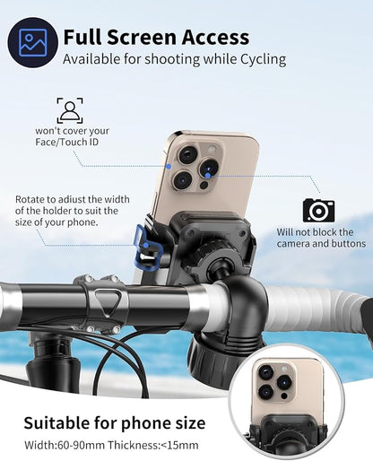 Motorcycle Phone Mount, [No Block Camera] Bike Phone Holder Mount, [Silicone Wrapped] Handlebar Cell Phone Mount for Bike/Scooter/ATV, Fits iPhone 17/16/15/14/13 Pro Max & 4.7"-7" Phones, Black