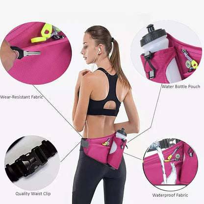 HOTEMIA Fanny Pack with Water Bottle Holder, Hydration Running Belt for Men Women Adjustable Strap Waist Bag Suitable for Hiking Running Walking Jogging Camping (Bottle Not Included) (Pink)