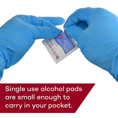 Dealmed 200 Sterile Alcohol Prep Pads Isopropyl Wipes Individually Wrapped Medium Square, 2-Ply for Cuts Scrapes and General Cleansing