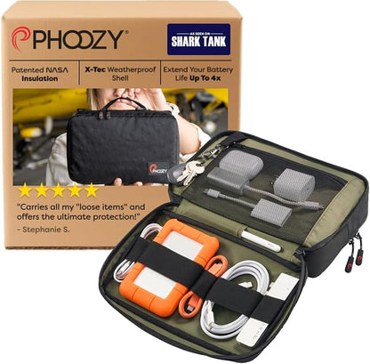 PHOOZY Tech Pouch and Cable Organizer Bag for Travel - NASA Inspired Thermal Protection with Dual Compartment Design - Weatherproof Electronics Organizer (BLACK)