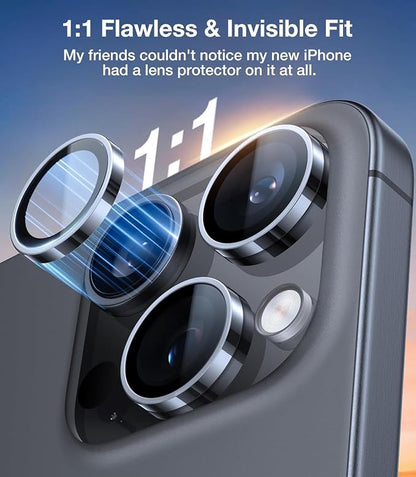 UltraGlass UNBREAK TOP 9H+ Glass for iPhone 15 Pro Max/15 Pro Lens Protector [Military Grade Shatterproof & Longest Durable] Camera Lens Protector 15 Pro/ 15 Pro Max Tempered Glass, Black