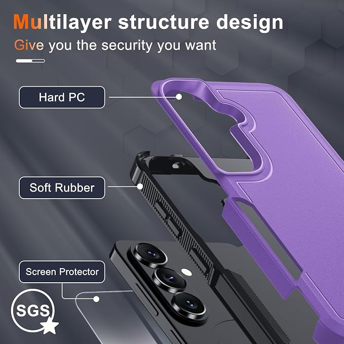 for Samsung Galaxy S26+ Plus Case with Screen Protector+Camera Lens Cover,Military Grade Heavy Duty Shockproof Phone Cover with Wrist Lanyard Strap for Samsung S26Plus,Lavender