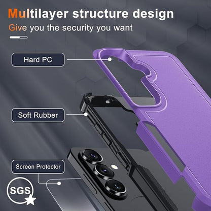 for Samsung Galaxy S26 Case with Screen Protector+Camera Lens Cover,Military Grade Heavy Duty Shockproof Phone Cover with Wrist Lanyard Strap for Samsung S26,Lavender