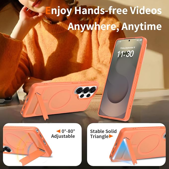 RMOCR for Samsung Galaxy S26 Ultra Case with Screen Protector+Lanyard Wrist Strap,Magnetic Translucent Matte Rugged Slim Phone Cover Built in Invisible Kickstand [Fit for MagSafe],2026 Orange
