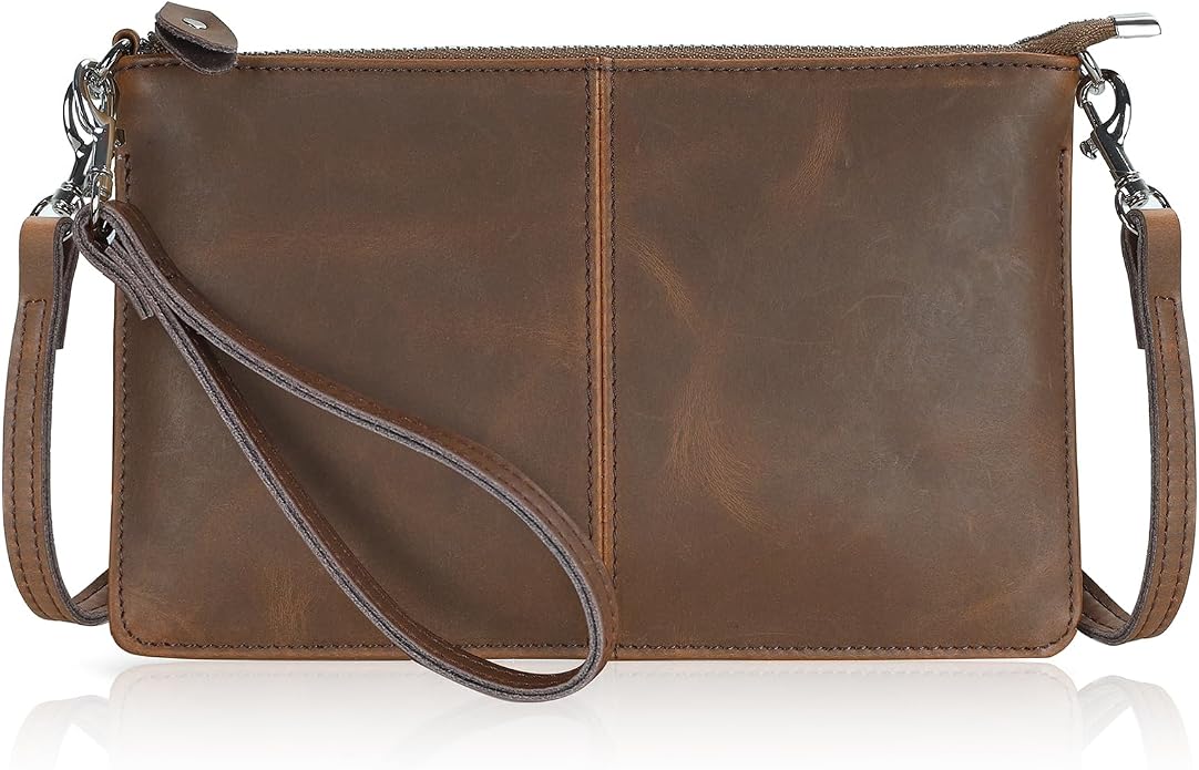 befen Genuine Leather Wristlet Clutch Wallet Purses Small Crossbody Bags for Women with RFID Blocking Card Slots