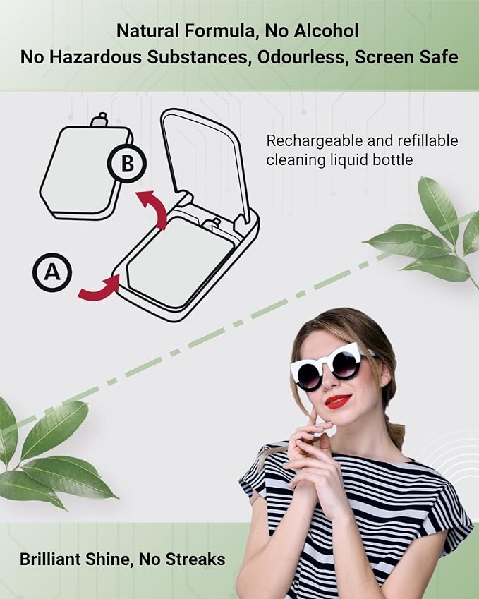 Portable Screen Cleaner Spray and Wipe Kit with 1 Microfibre Cloth, 1 Earbuds Cleaner Pen, 2X19ml-0.64oz Fluid Refill for Phone, Eyeglasses, Laptop, Computer, Monitor, Car Display - White