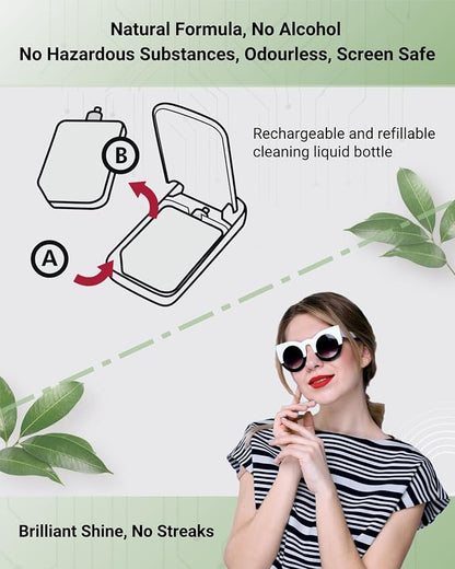 Portable Screen Cleaner Spray and Wipe Kit with 1 Microfibre Cloth, 1 Earbuds Cleaner Pen, 2X19ml-0.64oz Fluid Refill for Phone, Eyeglasses, Laptop, Computer, Monitor, Car Display - White