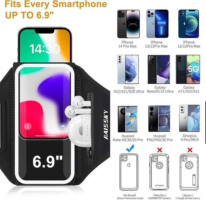 Phone Armband for Running 3D Design Cell Phone Armband with Zipper Pocket for Earbuds Car Keys, Water Resistant Sport Arm Band for iPhone 14 13 12 11 Pro Galaxy S20 S30 Fit Up to 6.9'' with Phone Case