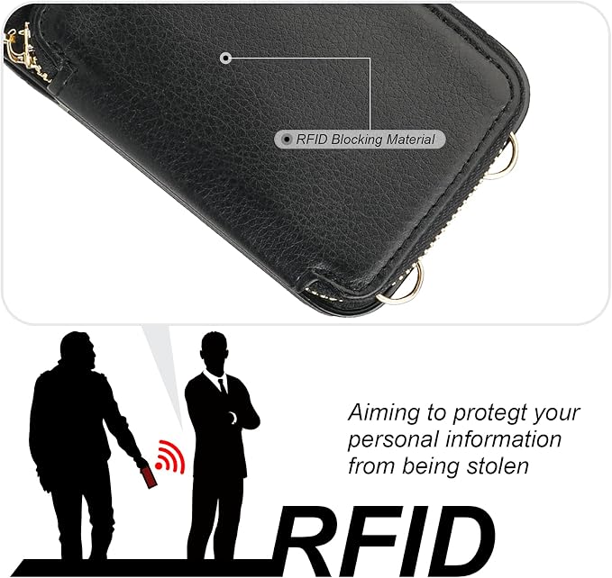 Bocasal RFID Blocking Wallet Pu Leather Flip Folio Case for iPhone 14 Pro Max, 6.7 Inch 5G Crossbody Zipper Purse Case, Card Holder With Kickstand & Detachable Wrist Strap (Black)