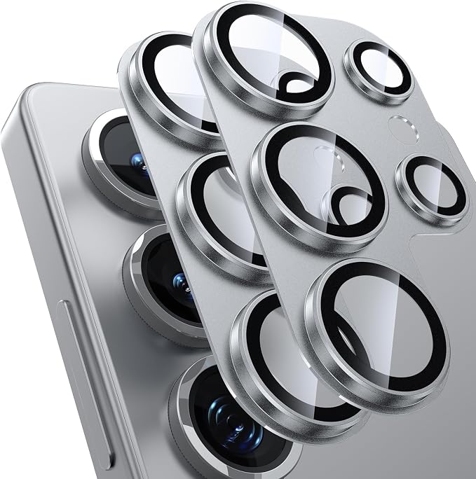for Samsung Galaxy S25 Ultra Camera Lens Protector, [Military Grade Shatterproof] [Strong Adsorption] Matte Alloy Metal Ring Glass Camera Screen Protector for Galaxy S25 Ultra,Silver+Silver