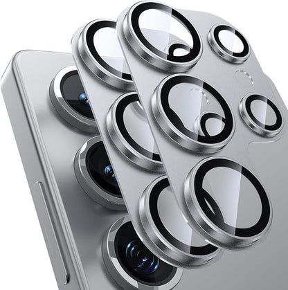 for Samsung Galaxy S25 Ultra Camera Lens Protector, [Military Grade Shatterproof] [Strong Adsorption] Matte Alloy Metal Ring Glass Camera Screen Protector for Galaxy S25 Ultra,Silver+Silver