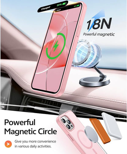 FNTCASE for iPhone 12 Pro Max Case: [Compatible with Magsafe] Translucent Matte Magnetic Phone Cover - Military Grade Drop Protection Shockproof Protective Cases - Light Pink