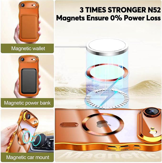 Misscase for iPhone Air Case with Privacy Screen Protector,Compatible with MagSafe,Cute Wave Frame Anti-Scratch Case with Camera Lens Protector Plating Bling Case for iPhone 17 Air Orange