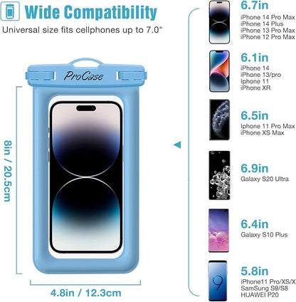 ProCase 2 Pack Floating Waterproof Phone Pouch IPX8, Universal Dry Bag Fits iPhone 17/16/15/14/13 Series, Galaxy S24/S23/S22, Pixel 8/7 (Up to 7”),Touchscreen,Underwater & Snow Protection-Bluegreen