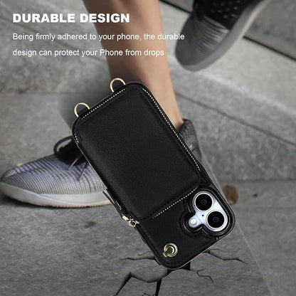 Bocasal for MagSafe Crossbody Wallet Case Compatible with iPhone 17, RFID Blocking Protective Purse Case with Card Slots Holder Kickstand Wrist Strap Lanyard Zipper 6.3 Inch 5G (Black)