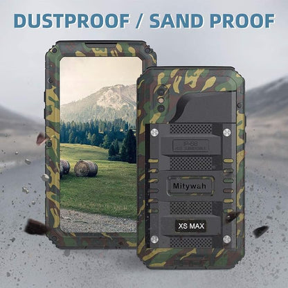 Mitywah Waterproof Case for iPhone Xs MAX, Shockproof Full Body Cover with Screen Protection, Heavy Duty Military Grade Defender Impact Rugged Strong Though Metal Shell for Outdoor, Camouflage