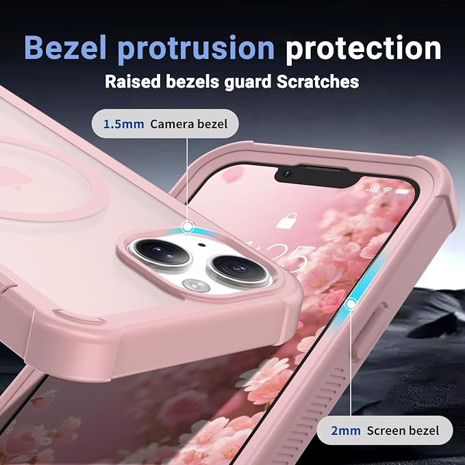 jaroco Magnetic for iPhone 14 Case, [Compatible with MagSafe][Military Grade Drop Protection][Heavy Duty Protection][Non-Slip][Shockproof] 2-Layer Durable Bumper Phone Case 6.1''-Light Pink