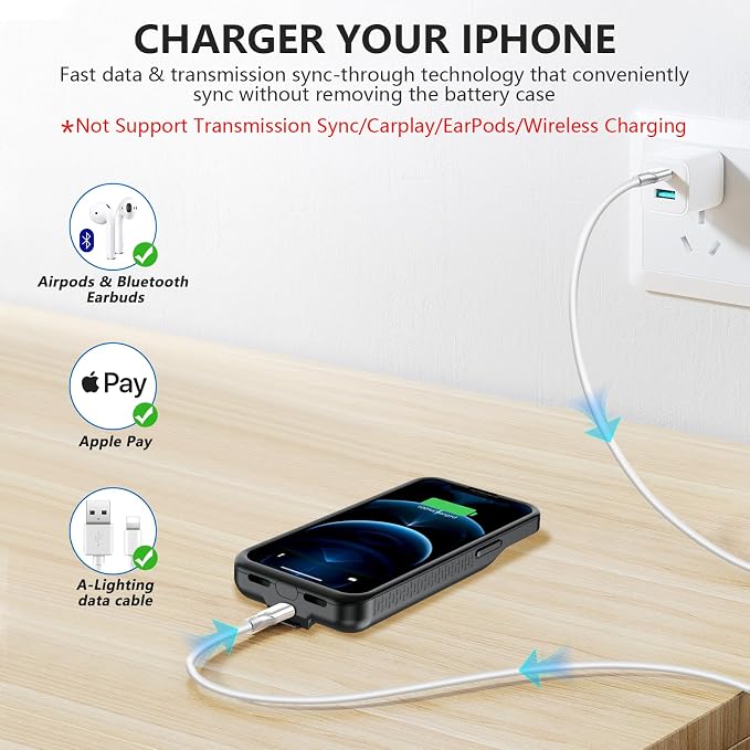 BOPPS Battery Case for iPhone 12 Pro/12 with Stand【Support Carplay】 Real Powerful 7000mAh Portable Charger Case 360°Protection Rechargeable Extended Charging case for iPhone 12，12 pro -Black
