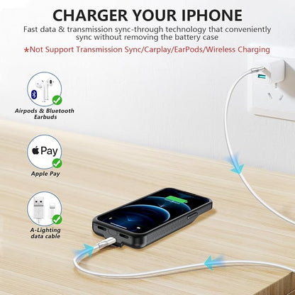 BOPPS Battery Case for iPhone 12 Pro/12 with Stand【Support Carplay】 Real Powerful 7000mAh Portable Charger Case 360°Protection Rechargeable Extended Charging case for iPhone 12，12 pro -Black