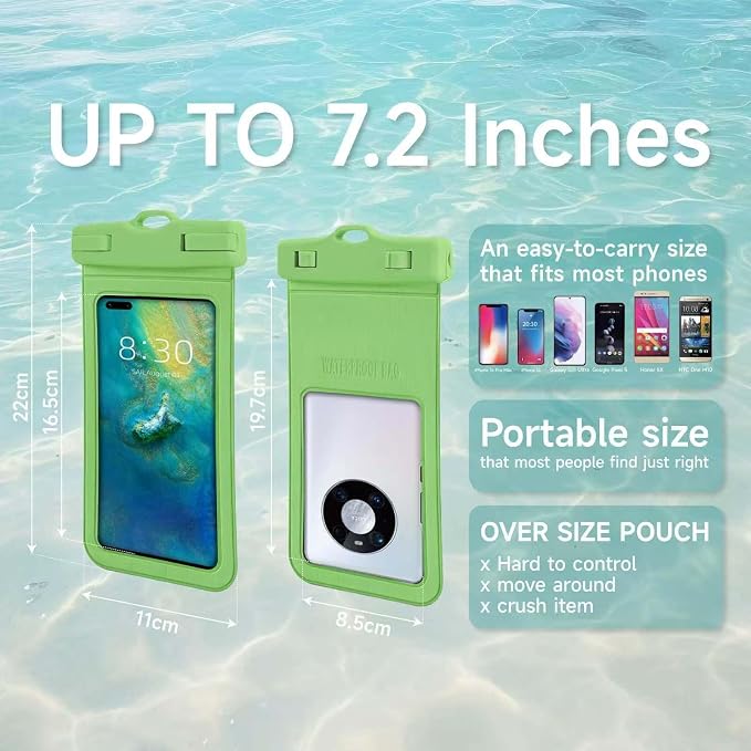 IPX8 Waterproof Phone Case (2-Pack) - Universal Waterproof Phone Pouch for iPhone, Samsung, Pixel up to 7” | Clear Touchscreen for Swimming, Snorkeling, Kayaking & Beach (Pop Pink and Shadow Black)